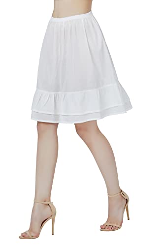 BEAUTELICATE 100% Cotton Skirt Extender Women Half Slip Underskirt Elastic Waist with Classy Ruffles