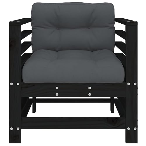 Homgoday Sillones de jardín con Cojines 2 uds Madera Maciza Pino Negro, Sillas de Jardín Sillón Terraza Balcón Patio Butaca Asiento Muebles Mobiliario Hogar Comedor Duradera Robusta Tipo 4 - imagen 4
