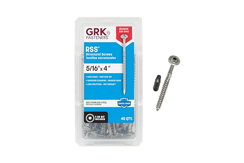 Image of GRK Fasteners RSS 305 Stainless Steel 5 /16 x 4 Inch, Structural Outdoor Screws, 40 PCS, Extreme Corrosion Resistant, Pool & Decking Screws, Star Drive Recess, T-30 Bit Included, Steel