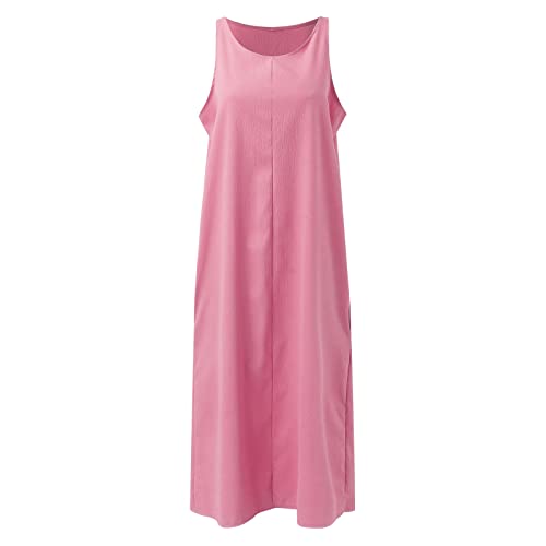 Vestidos femininos de verão, sem mangas, alças de ombro, casuais, vestidos de praia, sólidos e confo