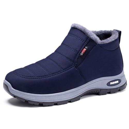 CrazySavage Mens Winter Warm Snow Boots,Wide Toe Lightweight Furry Lining Thermal Winter Shoes,with Arch Support,Casual Outdoor Slip On Waterproof Hiking Short Boots (Blue,10)