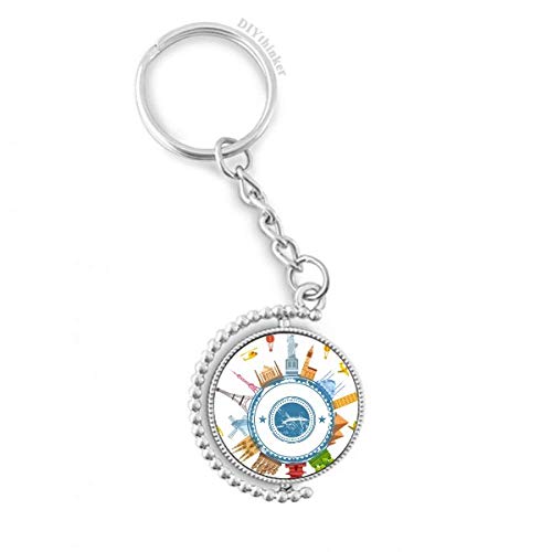 Llavero giratoria Tierra de diseño exclusivo con anillo de peregrino y monumentos 1