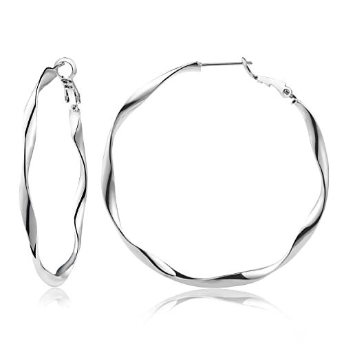 Image of 24K Gold Hoop Earrings for Women Trendy Real Gold Plated Twisted Thin Huggie Hoops, Dainty Cute Big Gold Filled Dangle Hoop Earrings Nickel Free Womens Earrings for Sensitive Ears Hypoallergenic