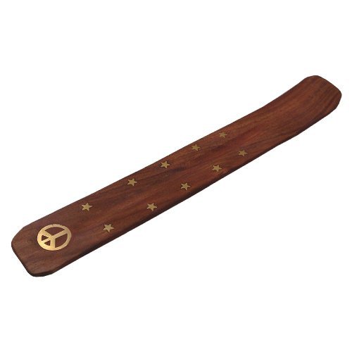 Gold Embossed Wooden Incense Boat / Stick Burner And Ash Catcher / Wood Tray - Peace