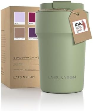 LARS NYSØM Thermo Coffee Mug-to-go 13oz 17oz | BPA-Free Travel Mug 0.38L 0.5 Liter with Insulation | Leak Proof Stainless Steel Thermal Mug for Coffee and Tea on The Go | Tea Mug (Sage, 17oz)