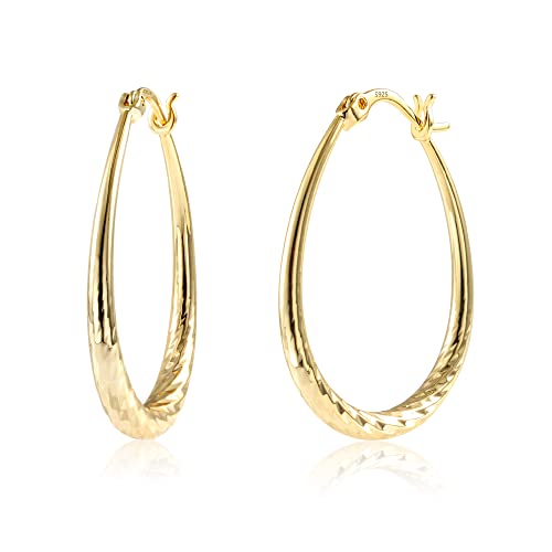 Boucles d'oreilles créoles en or pour femmes, 14K véritable plaqué or boucles d'oreilles créoles ovales, hypoallergénique en argent sterling 925 créoles mode...