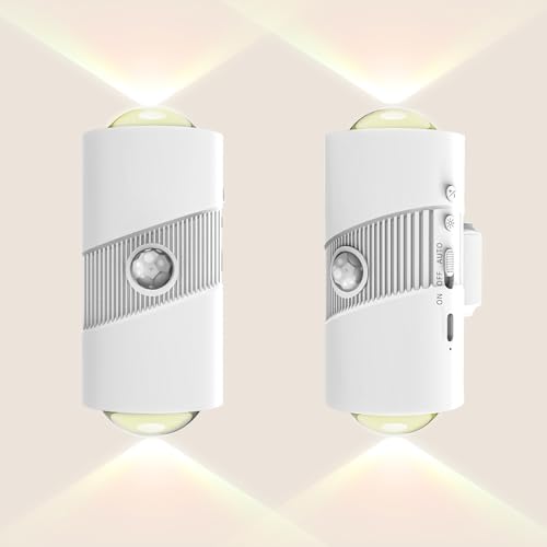 モーションセンサーナイトライト、磁気付きスマートLEDナイトライト、調光可能なナイトランプ、8つのRGBカラー、屋内、廊下、バスルーム、階段用ポータブル充電式ナイトライト、クリスマス装飾用 ホワイト 2個（Amazon）
