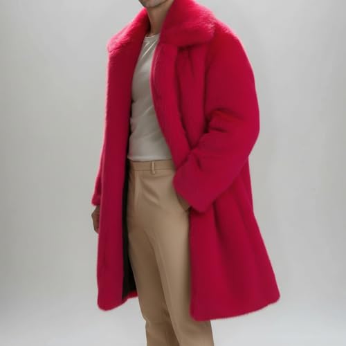 Image of Lisa Colly Men's Faux Fur Coat Winter Parka Overcoat | Men's Faux Fur Jacket, Winter Faux Fur Long Coat, Long Sleeve Fluffy Overcoat