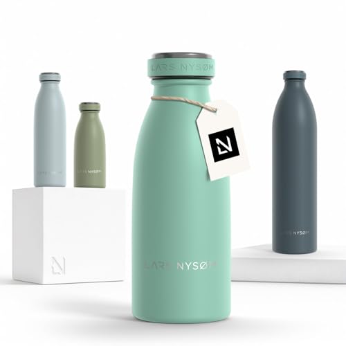 Image of LARS NYSOM Stainless Steel Insulated Water Bottle 12oz 17oz 25oz 34oz 51oz | Insulated Thermo Flask for Hot and Cold Beverages | Leakproof Drinking Bottle (Aqua Turquoise, 11.9oz)
