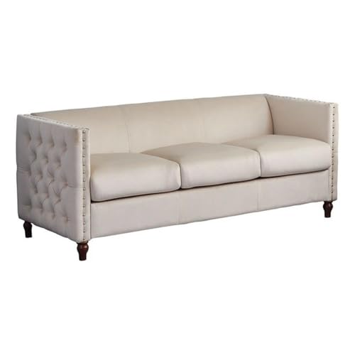 Kingway Furniture Avin Velvet Nail Head Livingroom Sofa in Beige