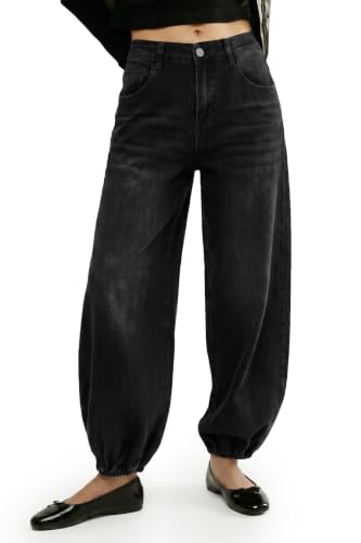 Flowyair Women Barrel Jeans High Waisted Wide Leg Baggy Harem Denim Pants