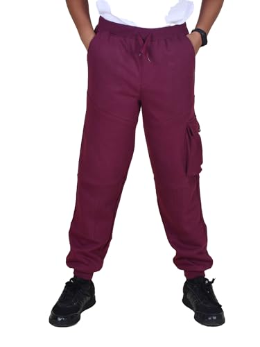 Image of KiddoPanti Boys Solid Fleece Cargo Track Pants | Cotton Poly Fleece Fabric | Ankle Length Jogger | 2 Cargo Pocket,1 Side Pocket | Elastic Waist & Drawcord | Jogger Track Pants