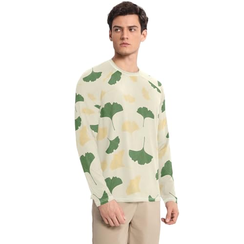 Bolaz Mens UV Protection Shirts Rash Guard Long Sleeve UPF 50+ Yellow Ginkgo Leaves Quick Dry S3