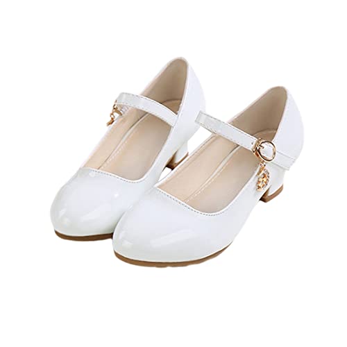 CAIJ Chaussures habillées Mary Jane pour Filles, Mariage à l'école à Talons Bas, Chaussures en Cuir pour Princesses, blanc1
