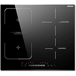 Placa Induccion 7200W Karinear placa induccion 4 fuegos 60 cm, Control deslizante, 9 niveles de potencia, Función Boost, Zonas flexibles, Temporizador, Sin enchufe (7200W)