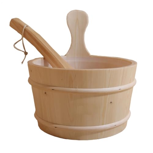 Sauna Wooden Bucket and Ladle Set, Wood Bucket for Sauna, Wood Sauna Barrel Set, 4L Sauna Bucket Shower Bathing Supplies for Steaming Room, Sauna, Bathroom