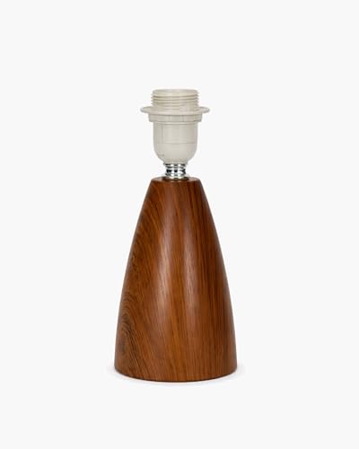 Image of Homesake Wood Grain Pattern Small Table Lamp, Desk Light, Wooden Bedroom Lamps for Nightstand, Scalloped Lamp Shade Table Lamps Small Spaces, Bedroom, Living Room, Taper Cone, (Pleated Khadi)