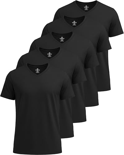 Real Essentials 5 Pack: Mens V-Neck Dry-Fit Moisture Wicking Active Athletic Tech Performance T-Shirt