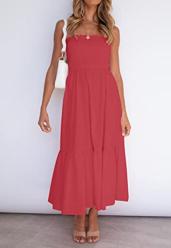 Image of ZESICA Women's Summer Boho Strapless Maxi Dress 2026 Casual Off Shoulder Smocked Flowy A Line Beach Holiday Long Dresses