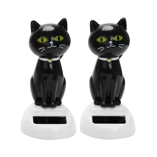 2Pcs Solar Cat Toy Doll Dancing Cat Figure Car Ornament,Dancing Toys Ornaments Solar Powered Dashboard Interior Decoration Desktop Decor Gift Window Party Car Desk Home