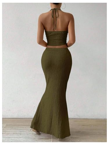Image of SOLY HUX Women's Two Piece Outfits Twist Front Halter Cami Tops and Skirt Summer Set