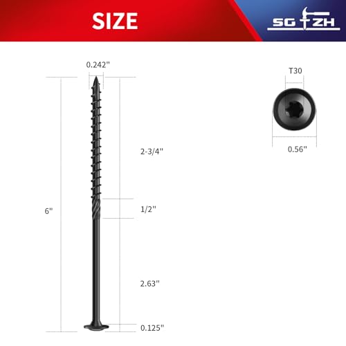 Image of #14 x 6 Inch Lag Screws (21Pcs) 1lb. Structural Wood Screw, Black, Carbon Steel, Washer Head, Rust Resistant epoxy Coated, T30 Star Bit