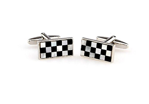 Mrcuff Mother Of Pearl Onyx Rectangle Black White Check Pair Cufflinks In A Presentation Gift Box & Polishing Cloth #TOP2