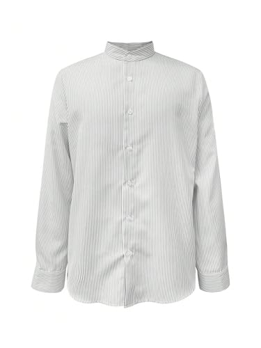 SHENHE Men's Striped Button Down Shirt Long Sleeve Banded Collar Business Casual Shirt Top3