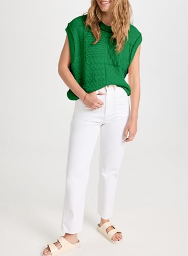 Image of EVALESS Womens Short Sleeve Sweater Summer Fall 2025 Round Neck Crochet Pullover Cap Sleeve Knit Oversized Sweater Vest Tops