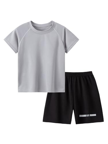 Kids Boys Summer Tracksuits 2 Piece Breathable Mesh T-shirtsand Shorts Set for Running Gym Sports Gray 2-3 Years - Main Image