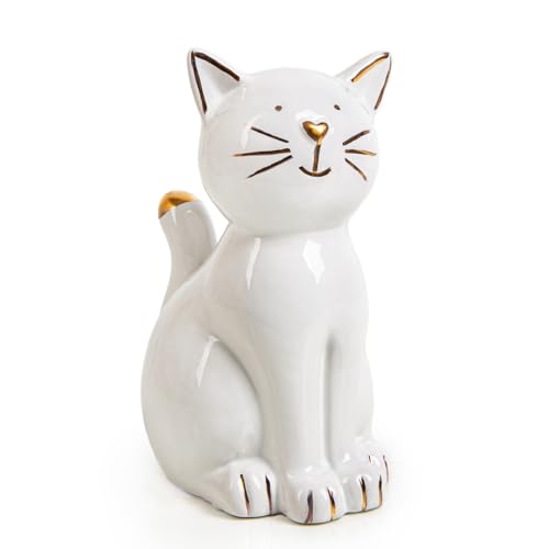 Logbuch-Verlag Figurine Chat à Poser: Statuette Porcelaine, décoration intérieur, Objet déco Blanc Or, idée Cadeau Chats, Figurine déco Maison, Sculpture...