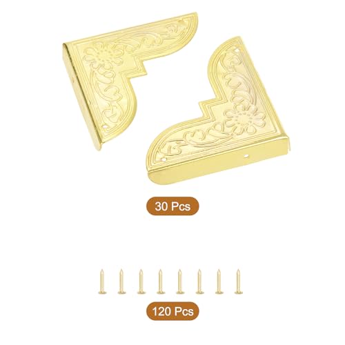 Image of uxcell 30pcs Vintage Corner Protector 2 inchx2 inchx0.3 inch Decorative Metal Edge Corner Protectors Brackets with Mounting Nails for Box Wooden Case Chest Table Desk Gold