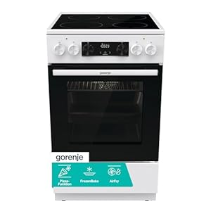 Gorenje GEC5C61WG Elektro-Standherd mit Glaskeramik-Kochfeld, 50cm Breite, 70 Liter, Pizza Funktion, FrozenBake, AirFry, MultiAir Technologie, HomeMade Backofenform, AquaClean, FastPreheat, Weiß