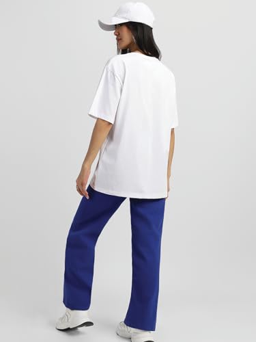 Image of JUNEBERRY 100% Pure Cotton Oversized Loose Baggy Fit Drop Shoulder Half Sleeve Round Neck Cool Front Teddy Printed Cork & White T-Shirt for Women /Girls (Available in from S to 2XL)