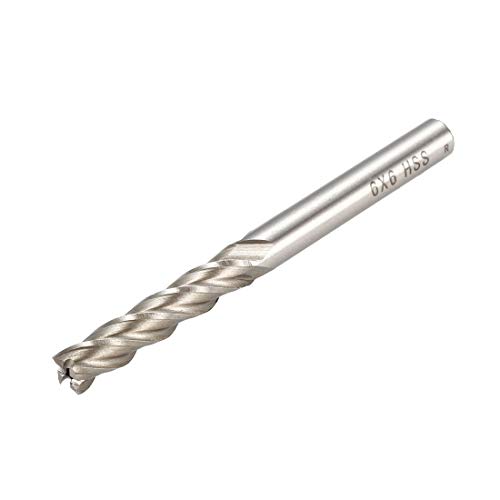 uxcell 6x6x24x68mm Helical Groove 4 Flutes HSS-AL Cutter End Mill Gray