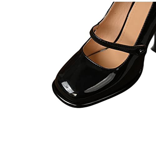 TinaCus Genuine Leather Handmade Patent Leather Square Toe High Block Heel Mary Jane Pumps Shoes3