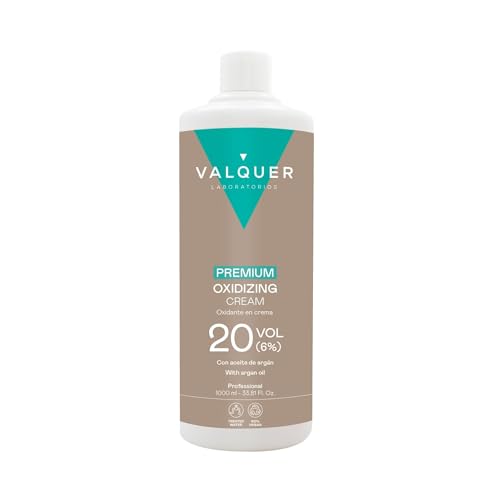 VALQUER Agua Oxigenada Premium en Crema 20 Volúmenes 6% | Oxidante Perfumado para Coloración Permanente y Decoloración Capilar con Aceite de Argán | Uso Profesional | 1L