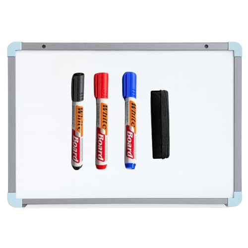 Quadro Branco UV com Moldura MDF Revestido em Alumínio Soft + Canetas e Apagador (70x50)