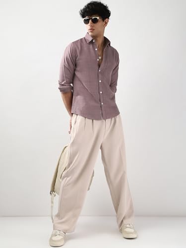Image of Urbano Fashion Men's Linen Blend Full Sleeve Relaxed Fit Casual Solid Shirt