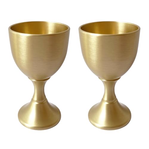 UPTALY 2 copas pequeñas de latón (7 cm x 4,1 cm, 30 ml/unidad), doradas, tazas de metal para sake, mini copas de vino, copa Shochu de cobre, para comedor, decoración, boda, fiesta, aniversario