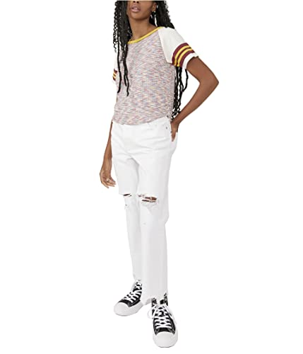 Free People We The Free Tapered Baggy Boyfriend Jeans for Women - Beltloop Waistband with Loose Fit Tapered Leg, Comfortable and Chic Casual PantsChalk White 28 One Size