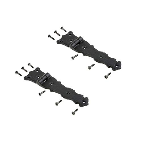 Renovators Supply Manufacturing Shed Door Hinge 5.5 In. Black Wrought Iron Antique Fleur De Lis Style Decorative Flush Mount Cast Iron Barn Door Shed Hinge With Hardware Pack Of 2 #TOP4