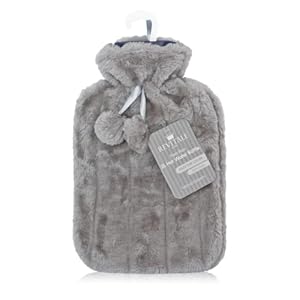 Revitale Luxury Cosy Faux Fur Pom Pom Hot Water Bottle – 2 Litre (Slate Grey)