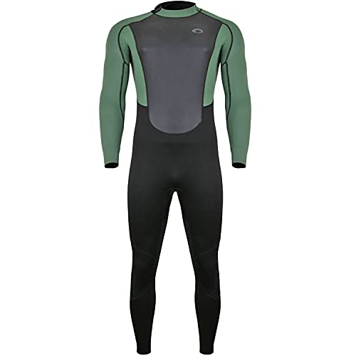 Typhoon Mens Storm3 3/2mm Back Zip Wetsuit - Black Green - Easy Stretch - Flatlock Seam Construction