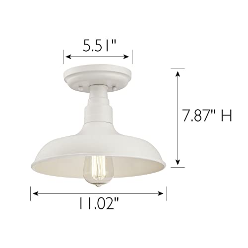 Image of Design House 579631 Kimball Industrial Farmhouse 1-Light Indoor Semi-Flush Ceiling Mount Light with Metal Shade for Kitchen Hallway Dining Room Bedroom, Antique White