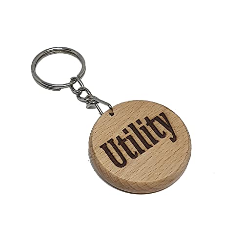 S M Gift Shop Brown Utility Engraved Wooden Keyring Keychain Key Tag Fob