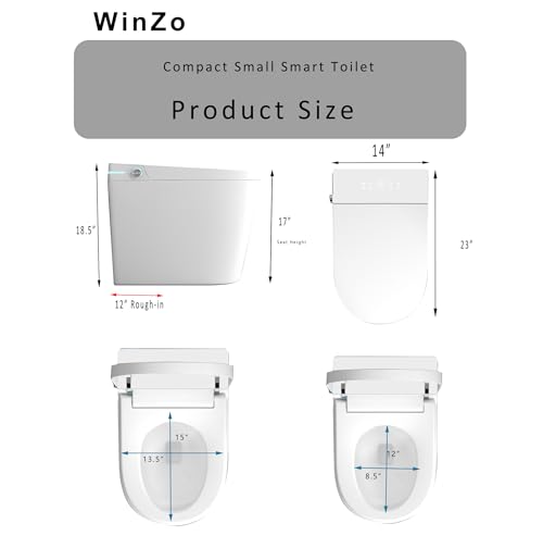 Inodoro inteligente compacto WinZo de 23 pulgadas con asiento bidé integrado para baños pequeños, descarga automática, luz nocturna LED, asiento bidé calefactado con secado por aire caliente (blanco con panel blanco) miniatura 6