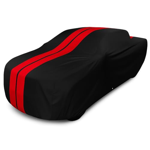 Image of SR1 Performance USA Ultraguard Truck Cover for 2002-2026 Ram 1500 Crew Cab 5.5ft Bed - Custom Fit, 300D Water Resistant, UV Protection, Soft Lined Indoor /Outdoor Pickup Cover (Black with Red Stripes)