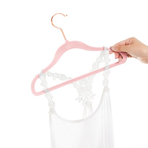 Mizgi Premium Kids Velvet Hangers (Pack Of 50) With Copper/Rose Gold Hooks,Space Saving Ultra Thin,Non Slip Baby Hangers For Children's Skirt Dress Pants,Clothes Hangers(Pink) #TOP5