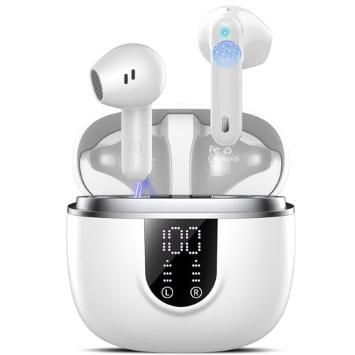Auriculares Inalámbricos Bluetooth, Auriculares Bluetooth 5.4 HiFi Estéreo, 45H Cascos Inalambricos Bluetooth con ENC Reducción de Ruido, Pantalla LED, Control Táctil, USB C, IP7 Impermeable Blanco